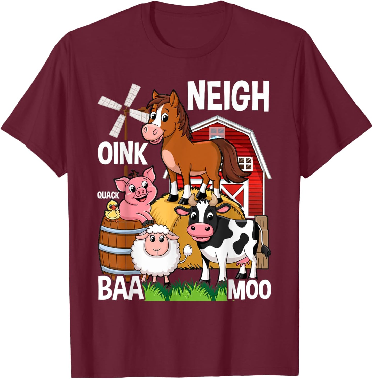 Cute Farm Animals With Sounds T-Shirt - T-Shirt | Maroon