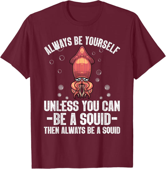Best Squid Art For Kids Men Women Adult Octopus Lover Squid T-Shirt - T-Shirt | Maroon