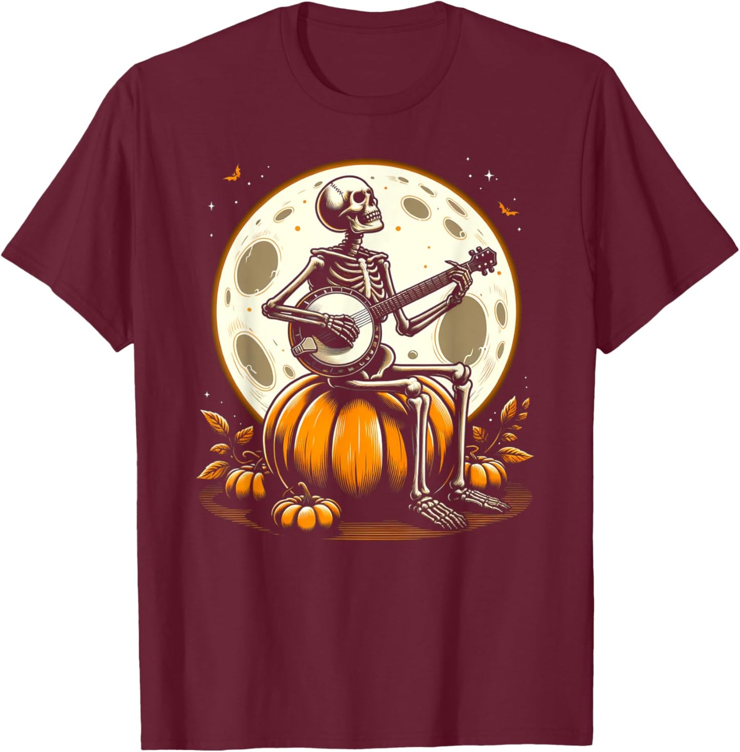 Funny Skeleton Playing Banjo Halloween Costume Men Women T-Shirt - T-Shirt | Maroon