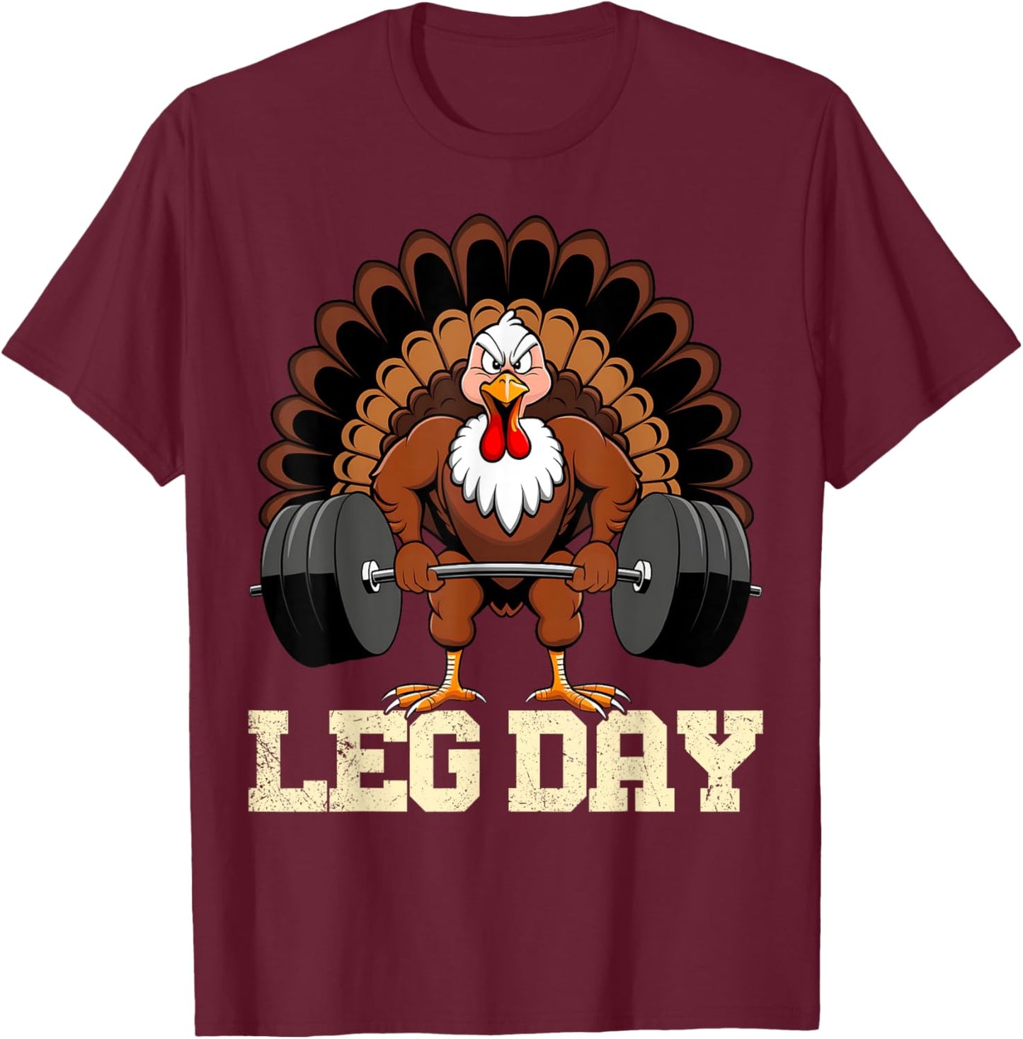 Turkey Lover Leg Day Weightlifting Gym Thanksgiving Vintage T-Shirt - T-Shirt | Maroon