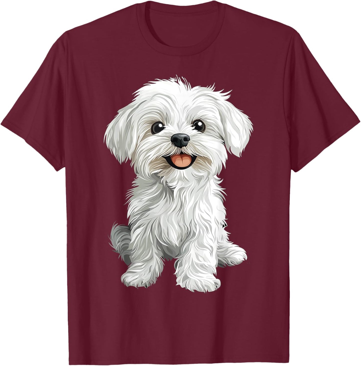 Maltese Dog Graphic Pet Illustration Maltese T-Shirt - T-Shirt | Maroon