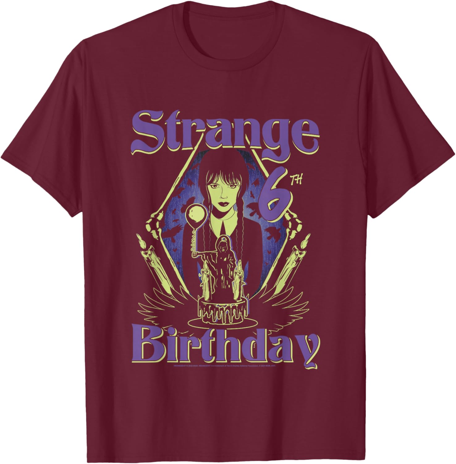 Wednesday Strange 6th Goth Birthday Big Wednesday Chest Logo T-Shirt - T-Shirt | Maroon