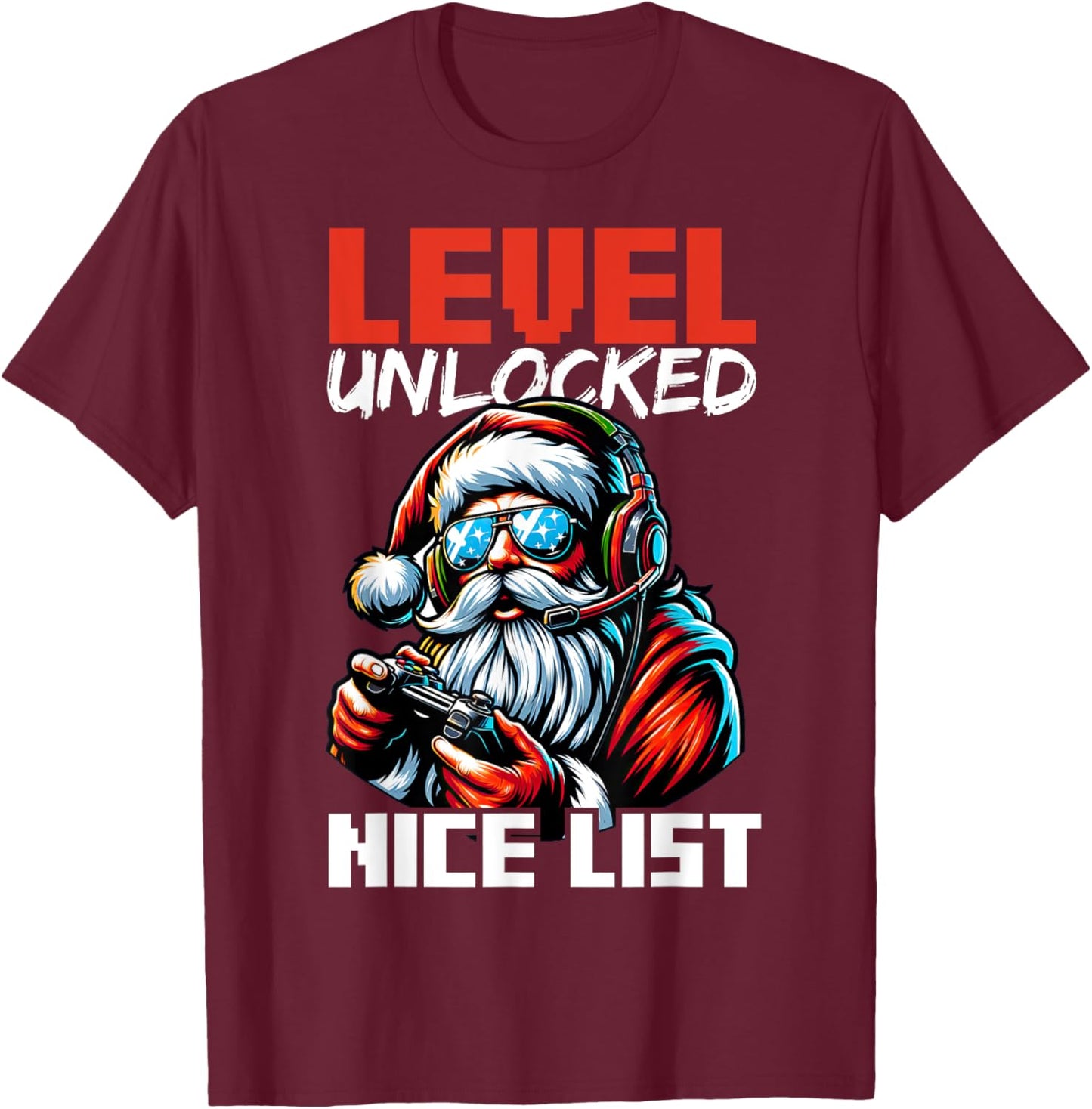 Christmas Gamer Boys Nice List Video Game Santa Xmas T-Shirt - T-Shirt | Maroon