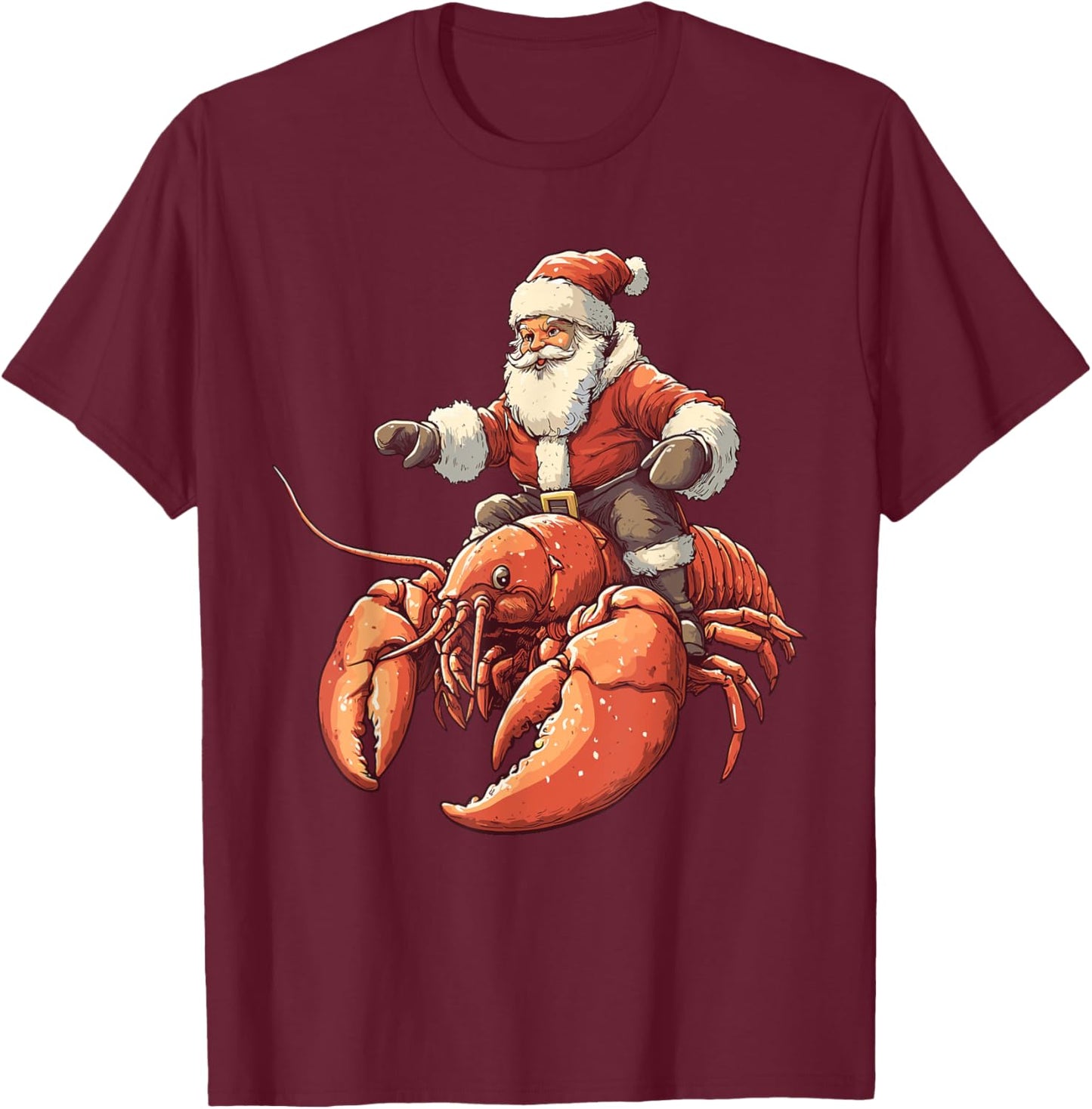 Funny Lobster Christmas Xmas Pajama Santa Riding Lobster T-Shirt - T-Shirt | Maroon