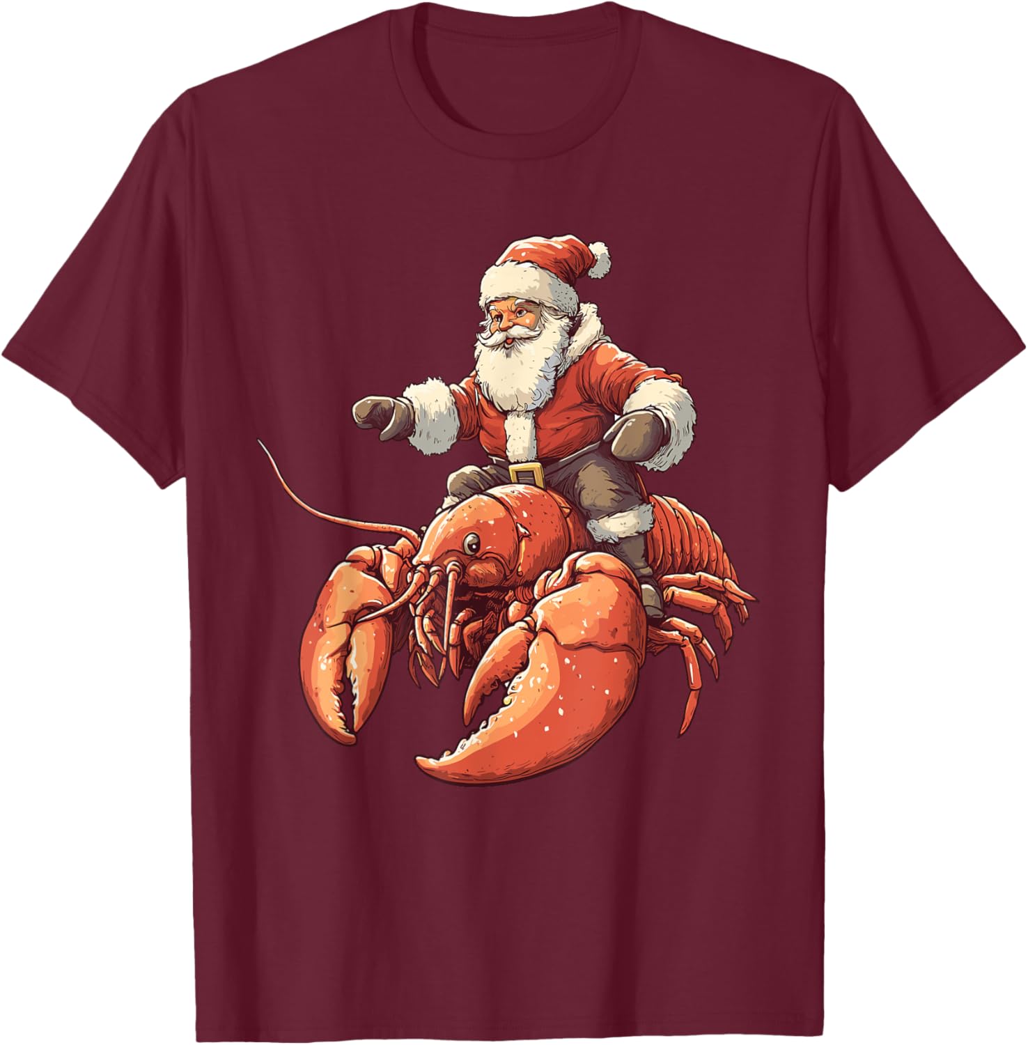 Funny Lobster Christmas Xmas Pajama Santa Riding Lobster T-Shirt - T-Shirt | Maroon