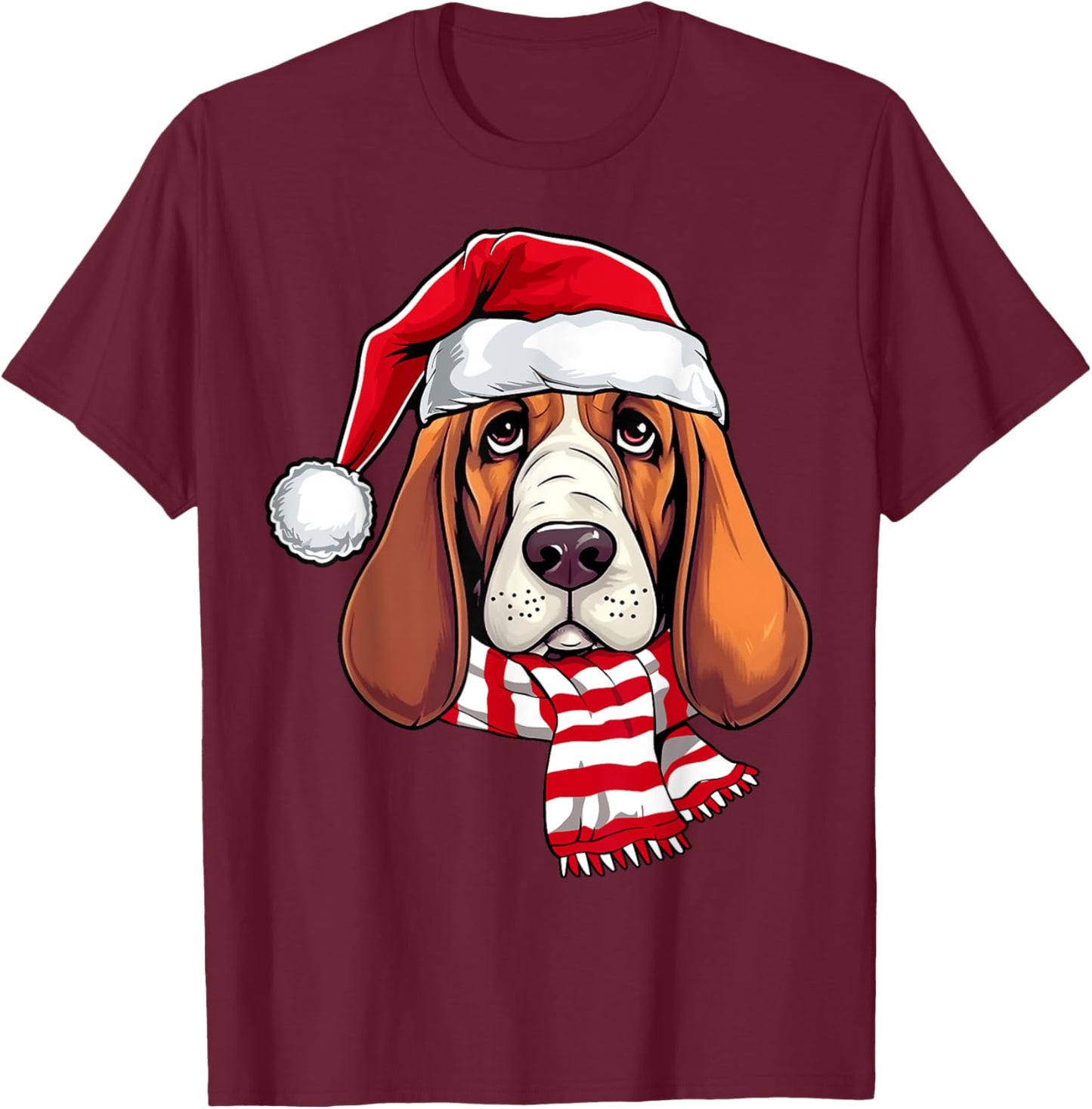 Santa Basset Hound Christmas Dog Lover Men Women Kids T-Shirt - T-Shirt | Maroon