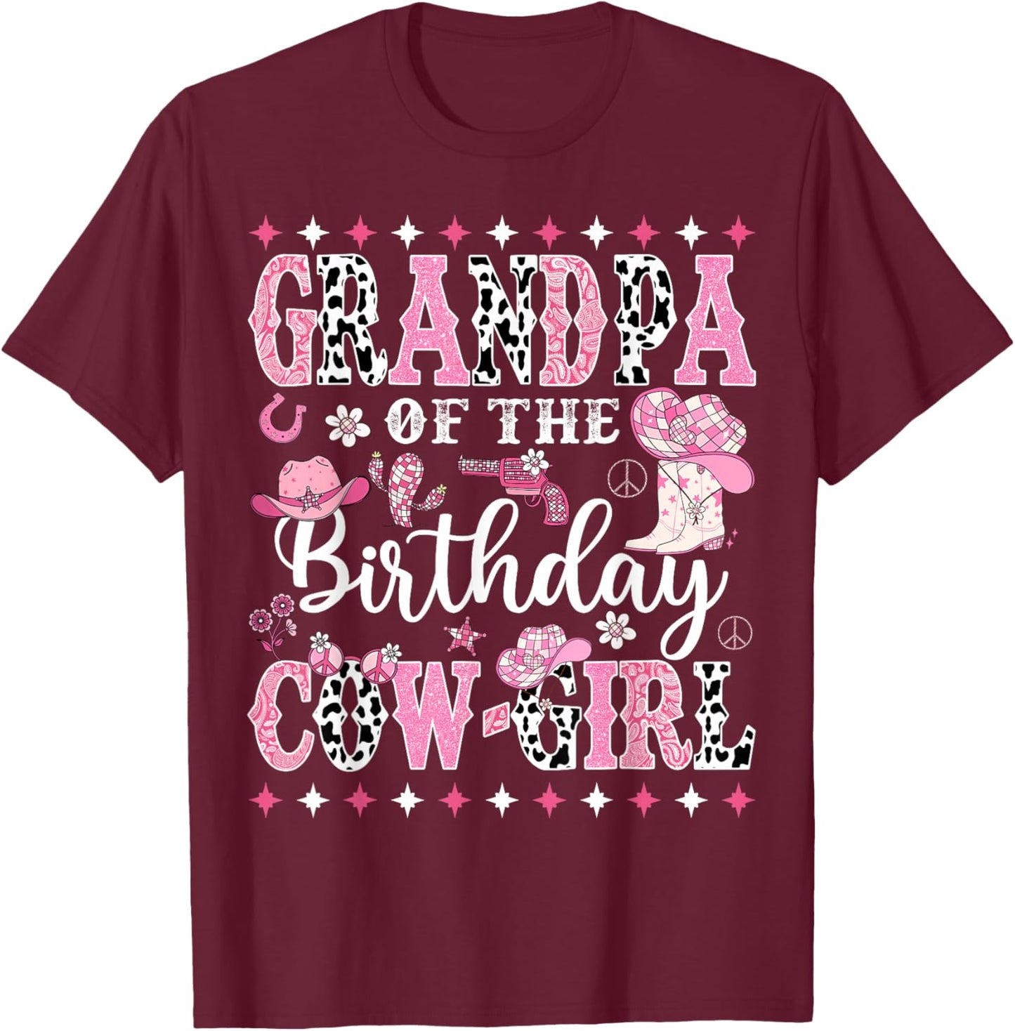 Grandpa Of The Birthday CowGirl Rodeo CowGirl Birthday T-Shirt - T-Shirt | Maroon