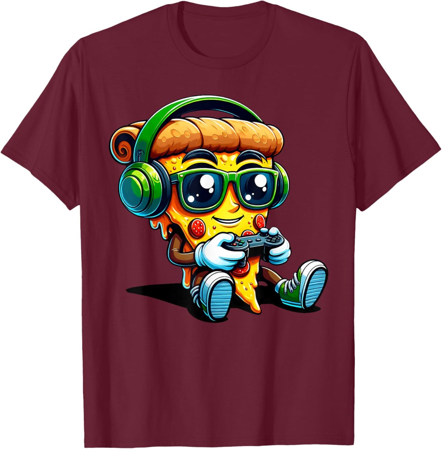 Gamer Pizza Video Gaming Funny Food Games Men Boys Kids Teen T-Shirt - T-Shirt | Maroon