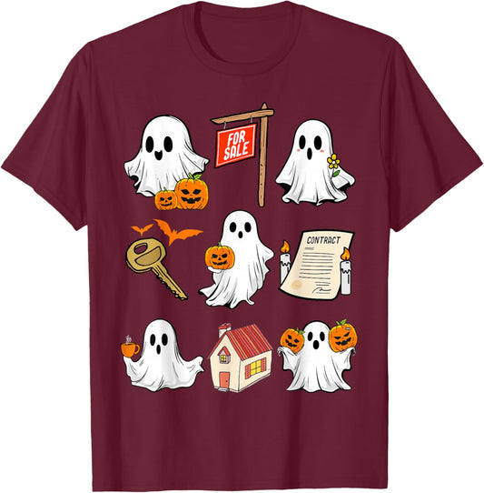 Halloween Real Estate Agent Spooky Ghost Boo Broker Realtor T-Shirt - T-Shirt | Maroon