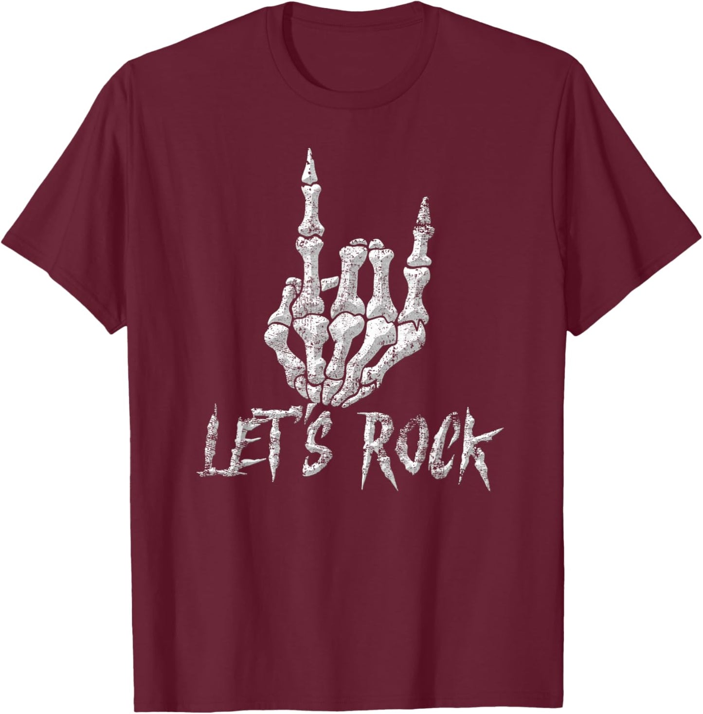 Rock Roll Band Skeleton Hand Guitar Rock Cool Men Women Boys T-Shirt - T-Shirt | Maroon