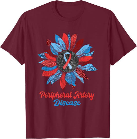 Leopard Sunflower Peripheral Artery Disease Warrior Support T-Shirt - T-Shirt | Maroon