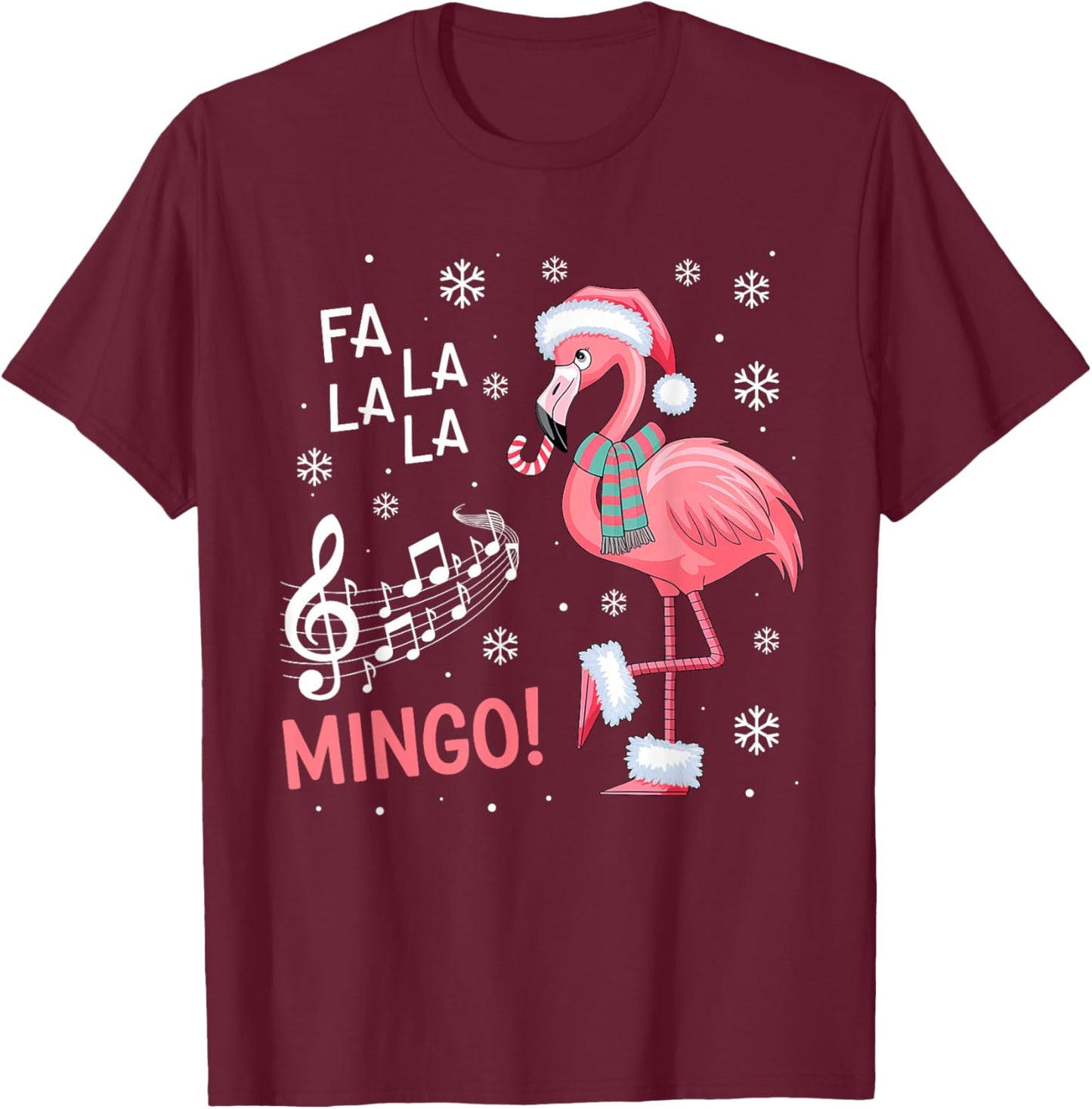 Fa La La Mingo Flamingo Candy Cane Christmas T-Shirt - T-Shirt | Maroon