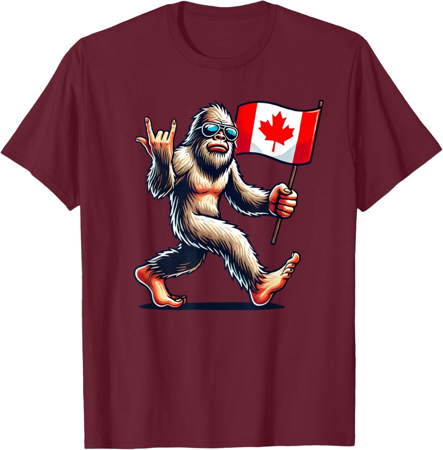 Funny Canadian BigFoot, Rock'N Roll Canada Day, Maple Flag T-Shirt - T-Shirt | Maroon