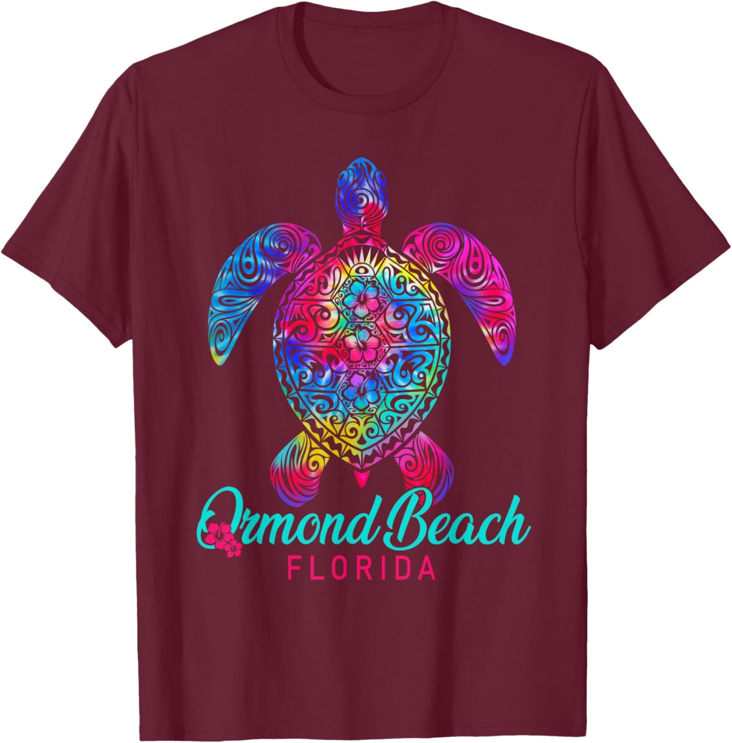 Ormond Beach Florida Tribal Tie Dye Sea Turtle T-Shirt - T-Shirt | Maroon