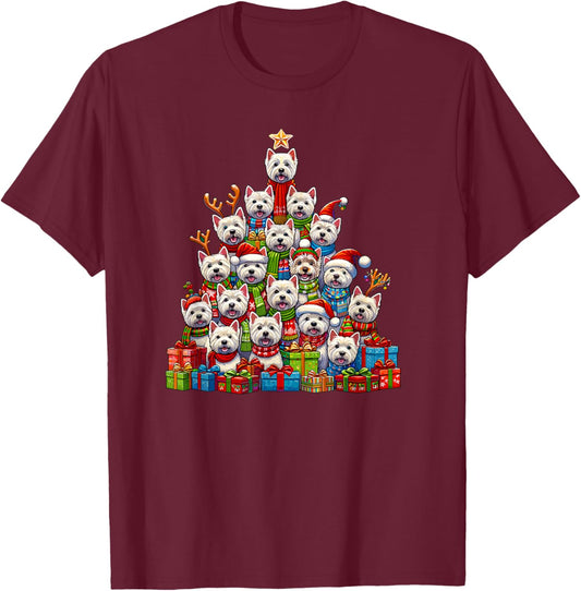 Christmas Tree West Highland White Terrier Westie T-Shirt - T-Shirt | Maroon