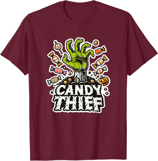 Candy Thief Halloween Zombie Hand and Sweets Easy Costume T-Shirt - T-Shirt | Maroon