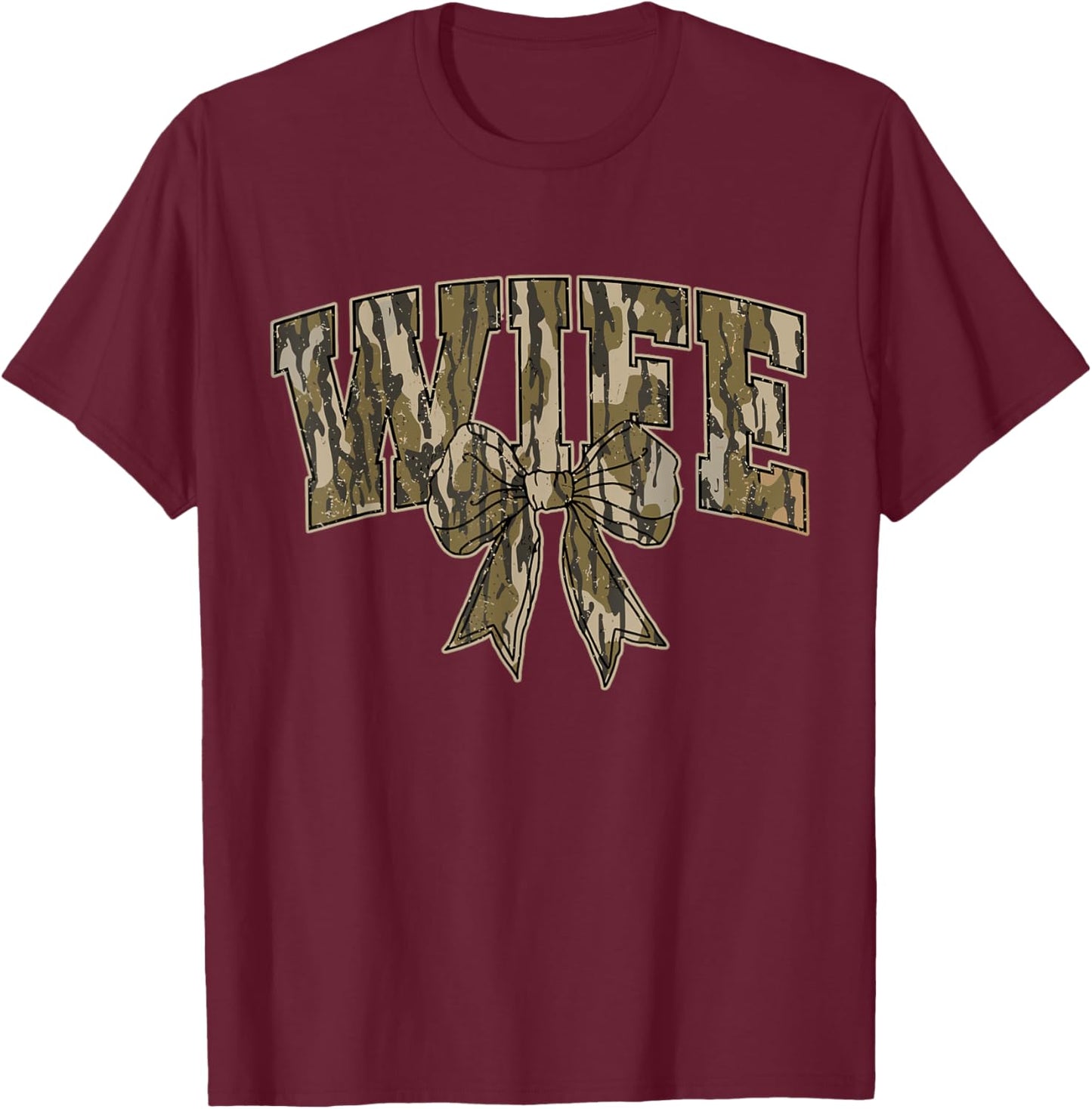 Hunting Wife Camo Bow Hunting Season Wife Hunting Lover T-Shirt - T-Shirt | Maroon