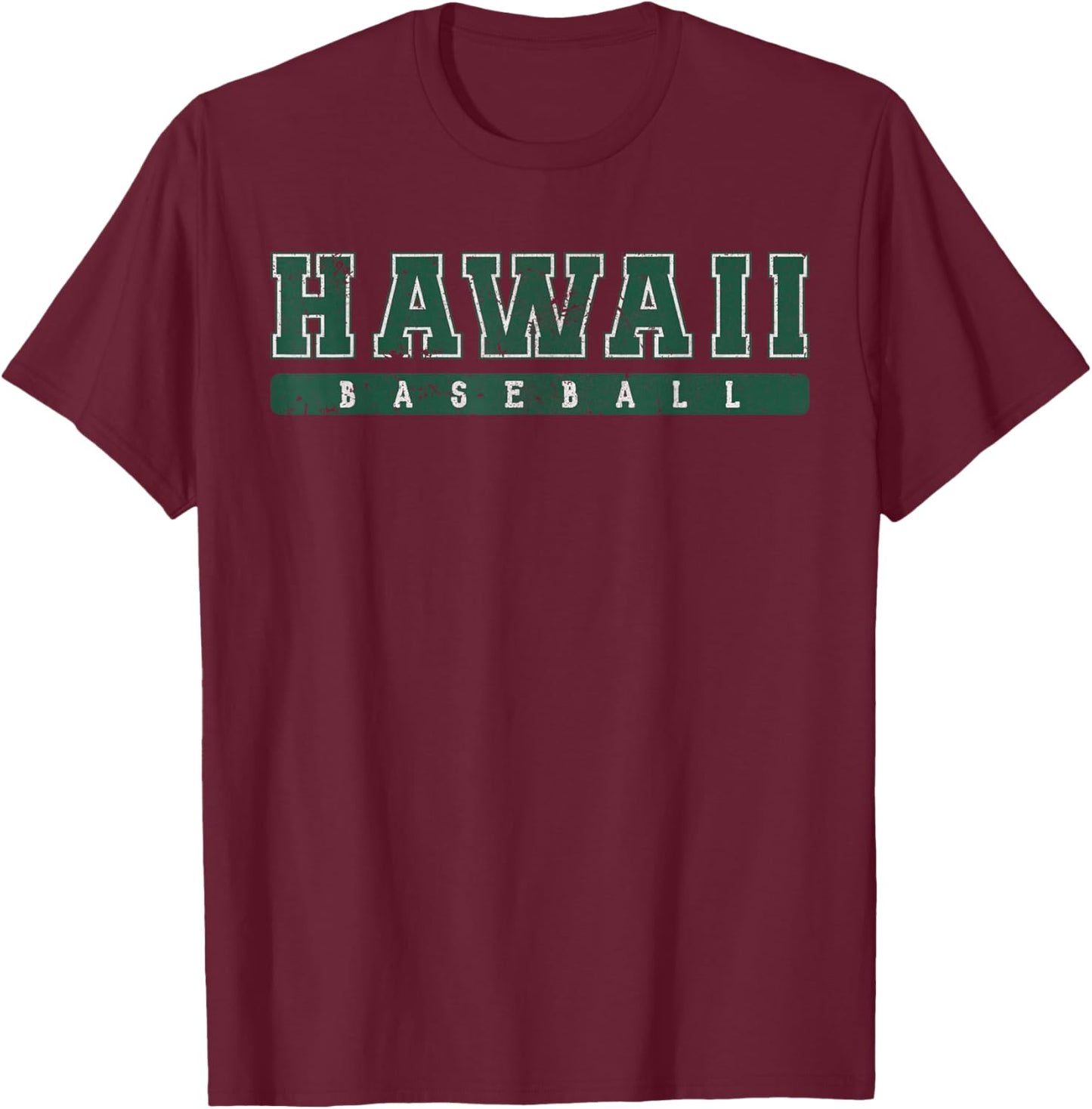 Hawaii Baseball Green Vintage Text T-Shirt - T-Shirt | Maroon