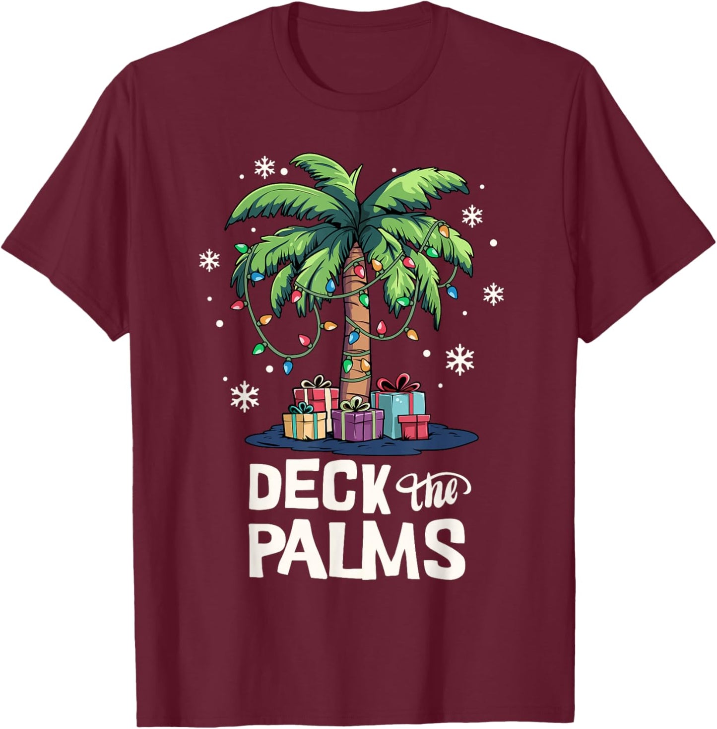 Deck The Palms Family Vacation Tropical Palm Tree Christmas T-Shirt - T-Shirt | Maroon