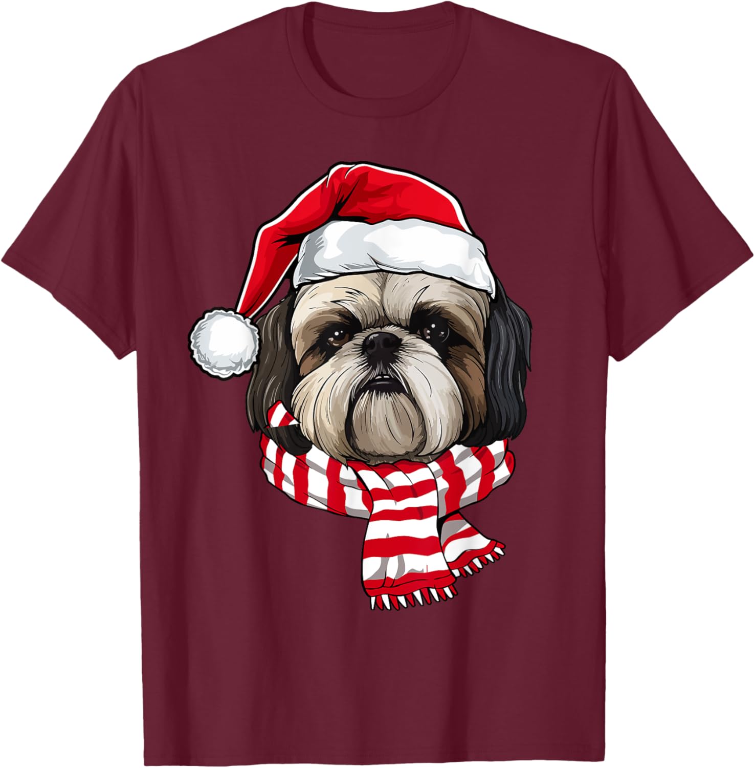 Santa Shih Tzu Christmas Dog Lover Men Women Kids T-Shirt - T-Shirt | Maroon