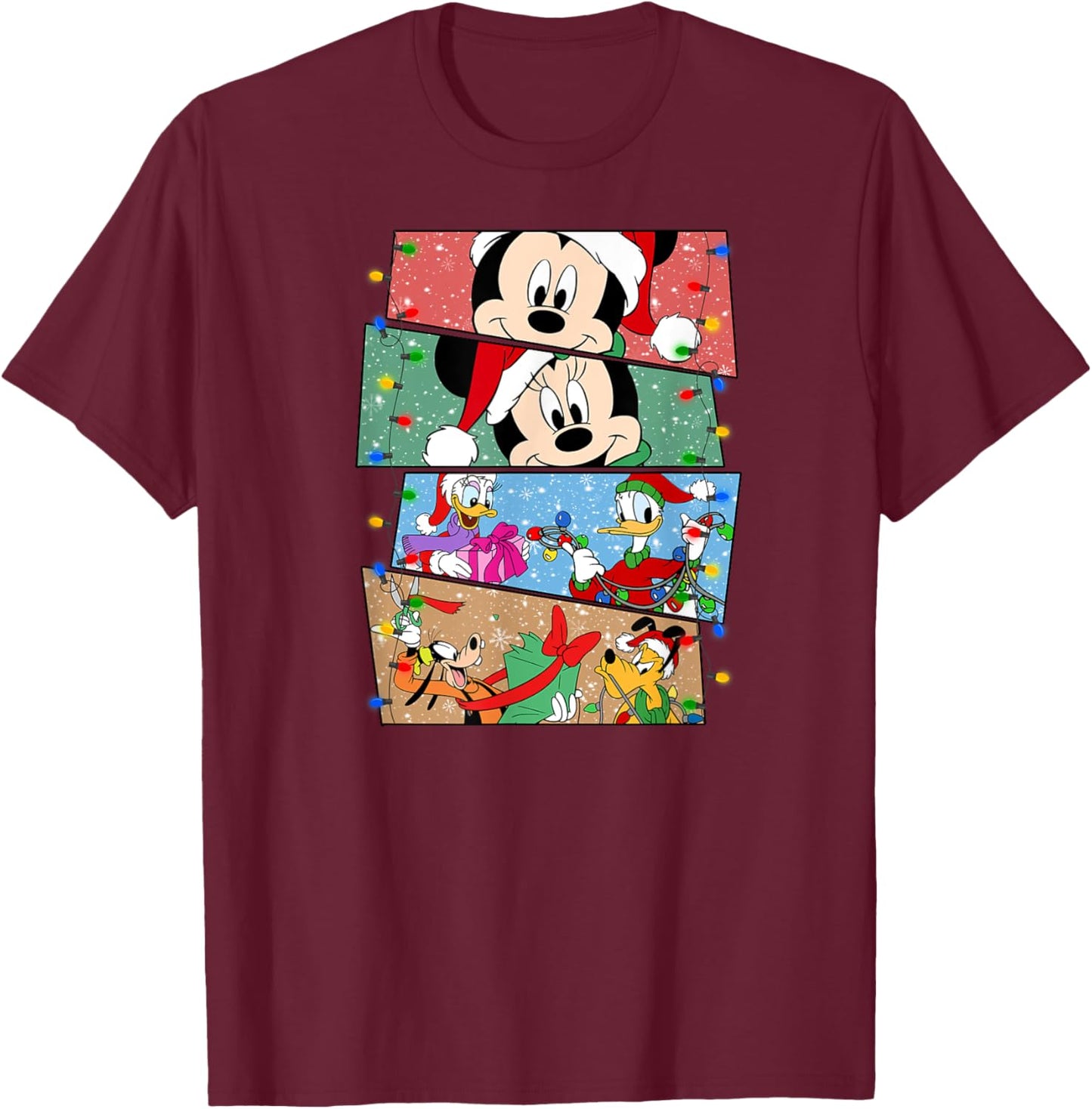 Christmas Mouse with friends, christmas lights T-Shirt - T-Shirt | Maroon