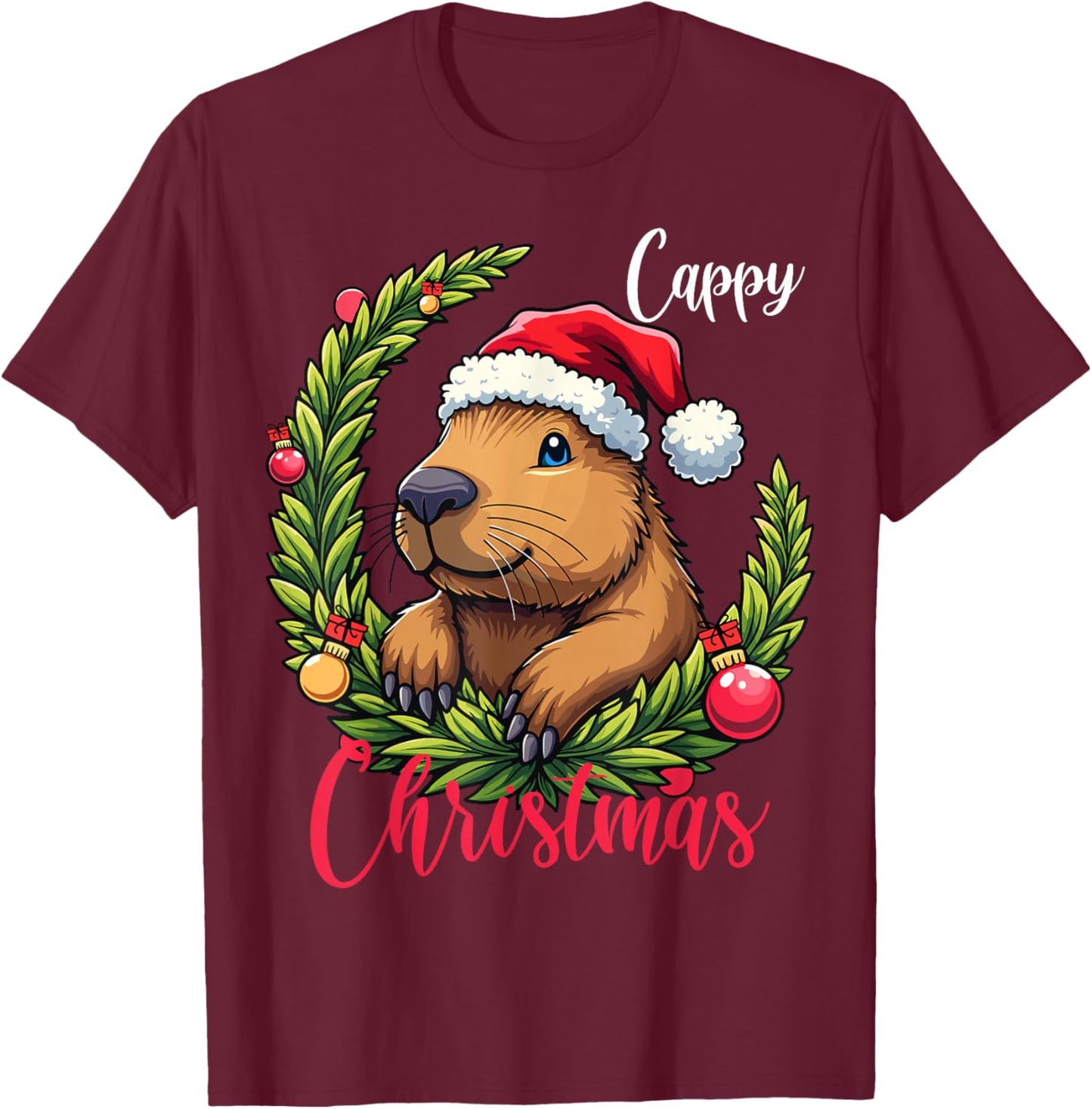 Capybara Santa Clause Christmas T-Shirt - T-Shirt | Maroon