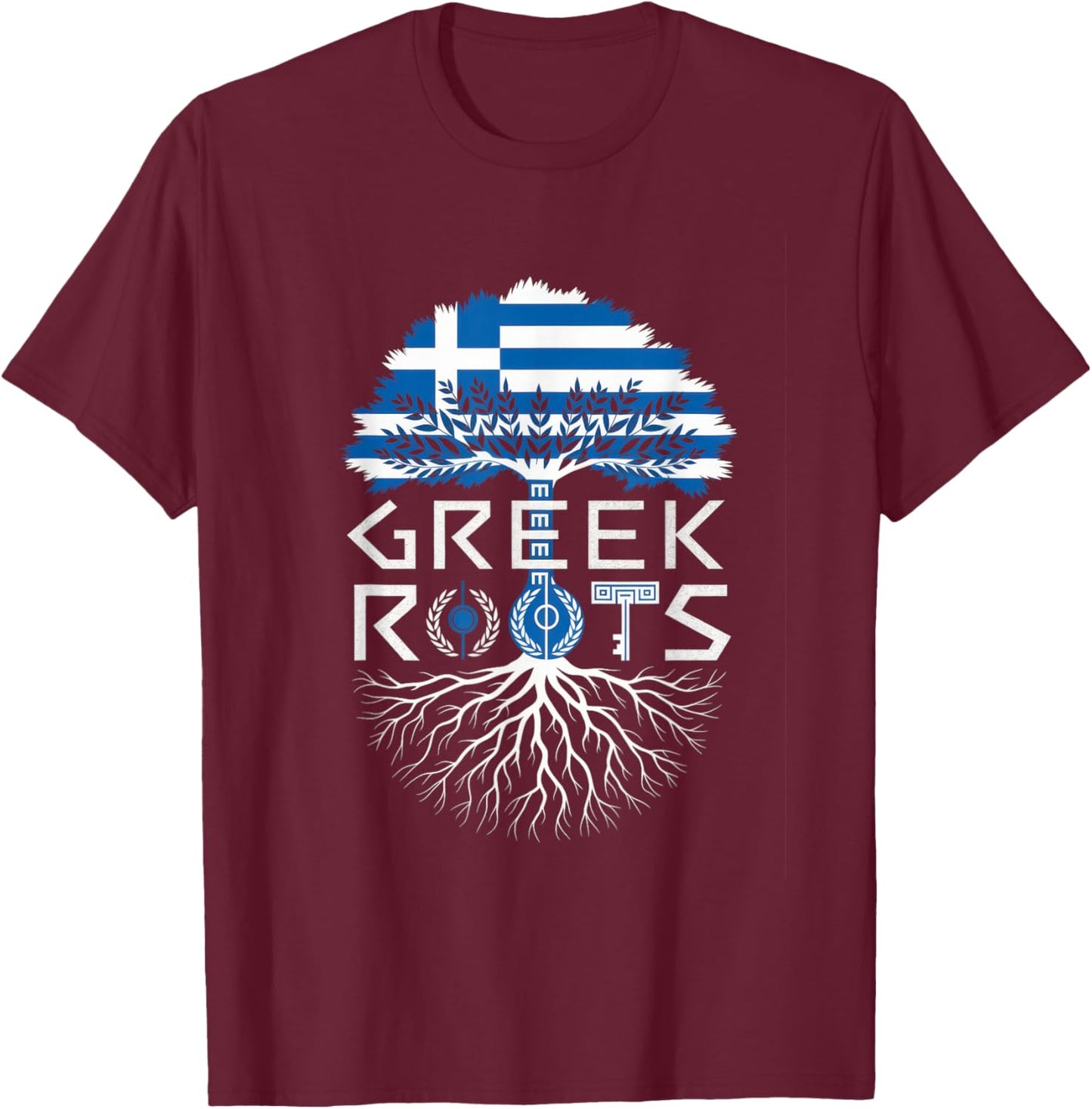 Greek Roots - Greece Flag Colors Family Tree Souvenir T-Shirt - T-Shirt | Maroon
