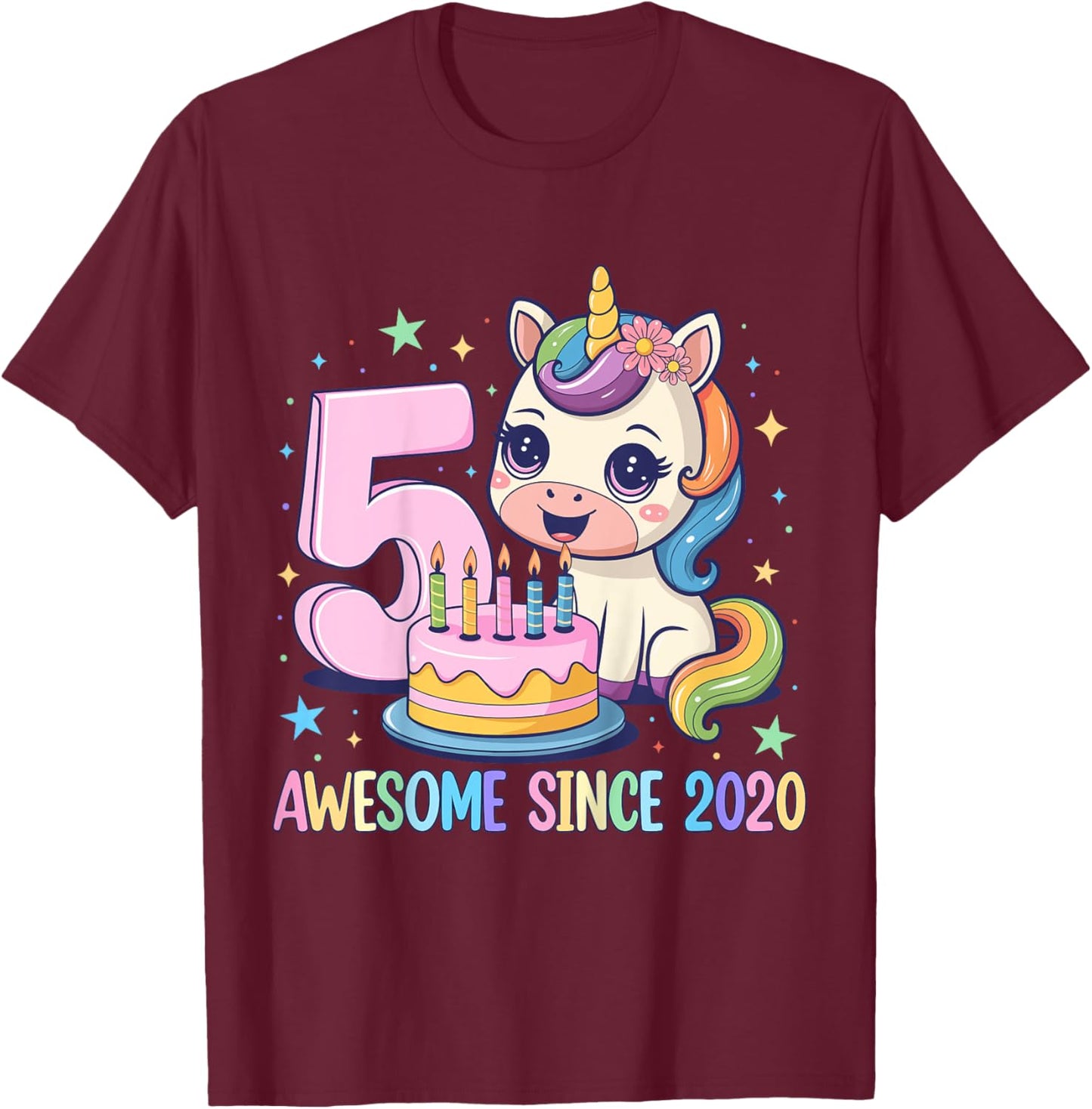 Kids Unicorn 5th Birthday 5 Year Old Unicorn Party Girls Outfit T-Shirt - T-Shirt | Maroon