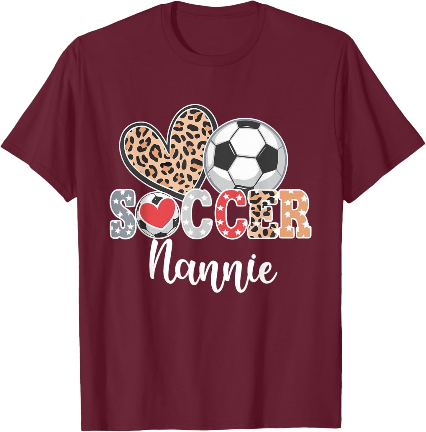 Soccer Nannie Cute Leopard Heart T-Shirt - T-Shirt | Maroon