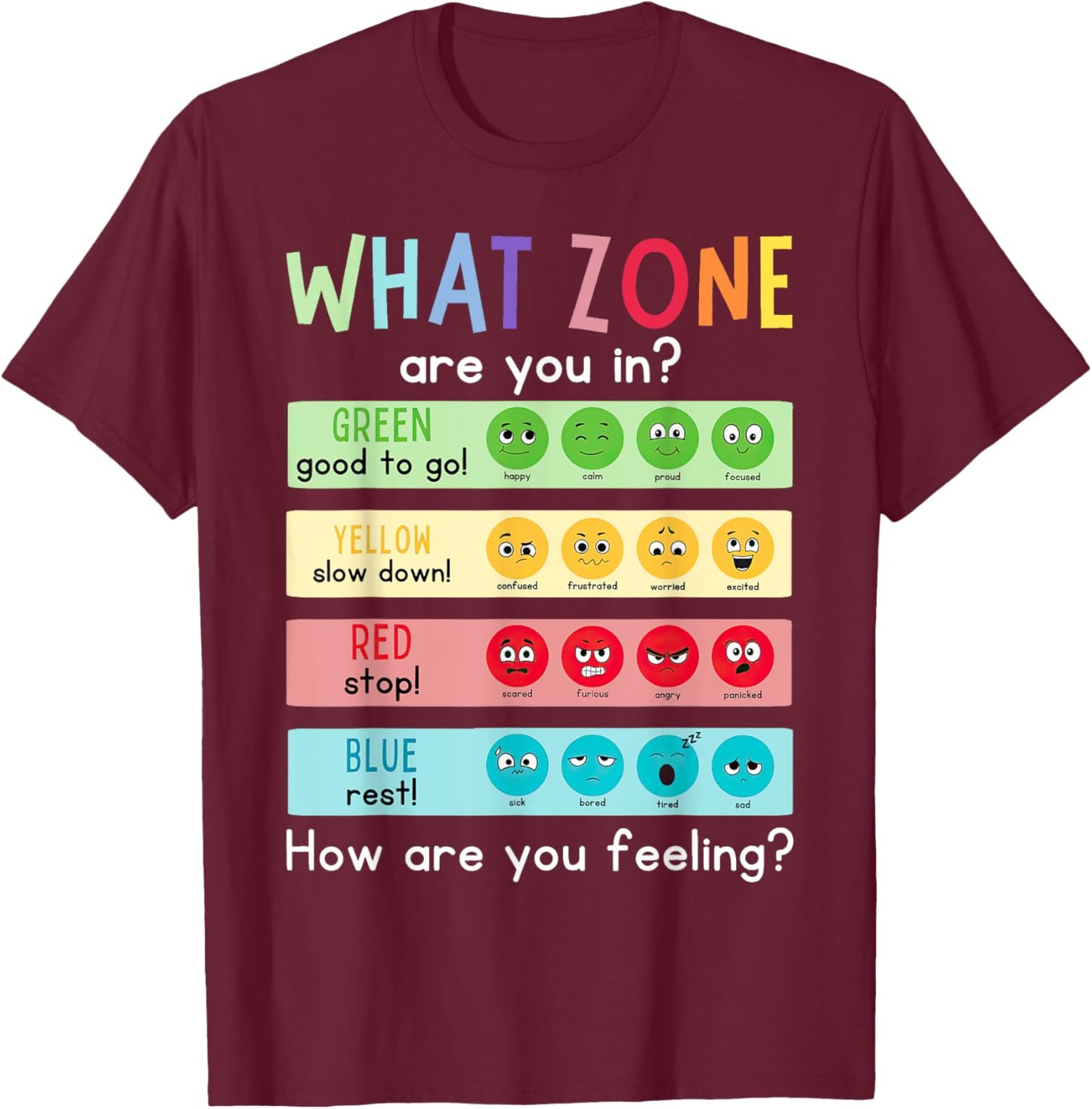 What Zone Are You In How Are You Feeling Funny Quote T-Shirt - T-Shirt | Maroon
