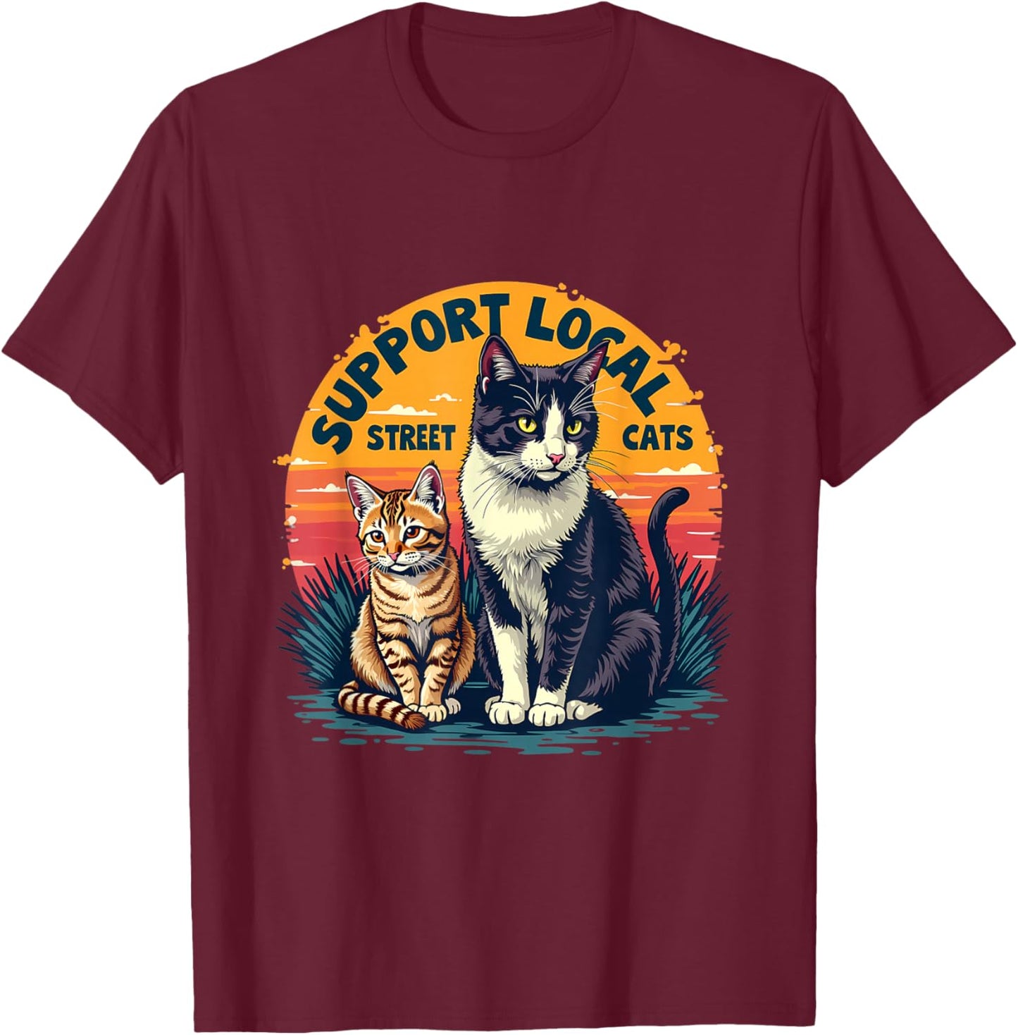 Support Local Street Cats Feline Rescue Awareness T-Shirt - T-Shirt | Maroon