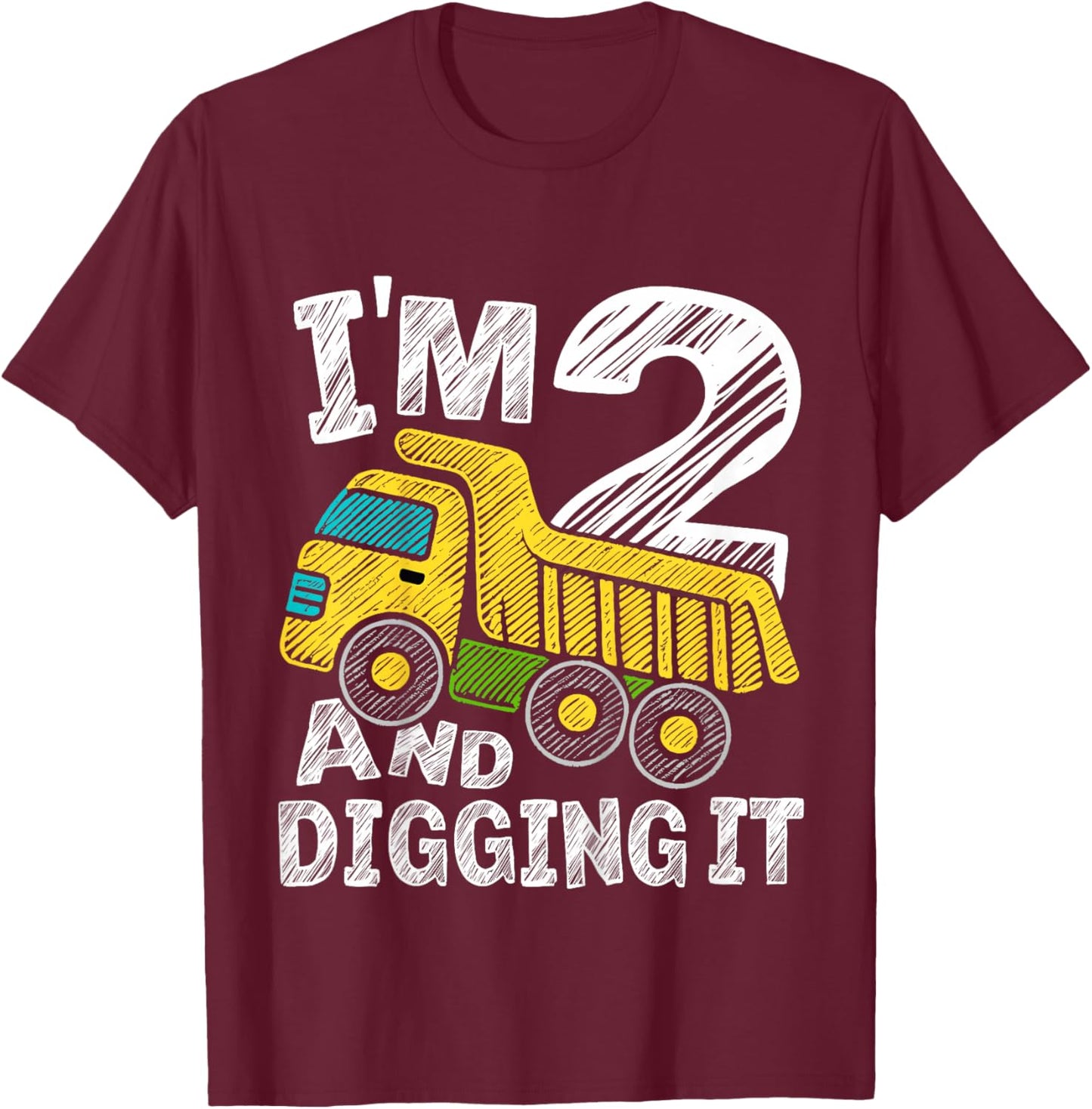 Two Construction 2nd Birthday Gifts Second Boy 2 Years Old T-Shirt - T-Shirt | Maroon