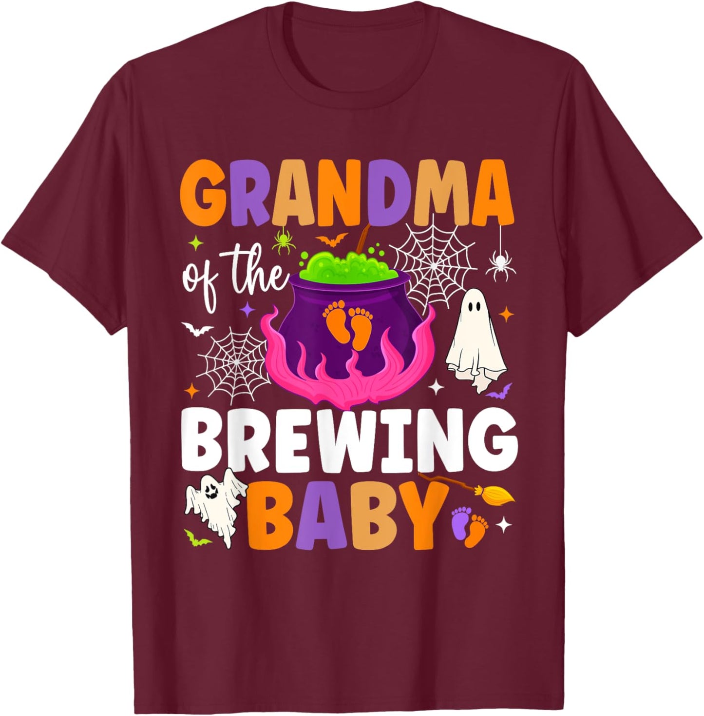 Grandma of Brewing Baby Halloween Theme Baby Shower Spooky T-Shirt - T-Shirt | Maroon