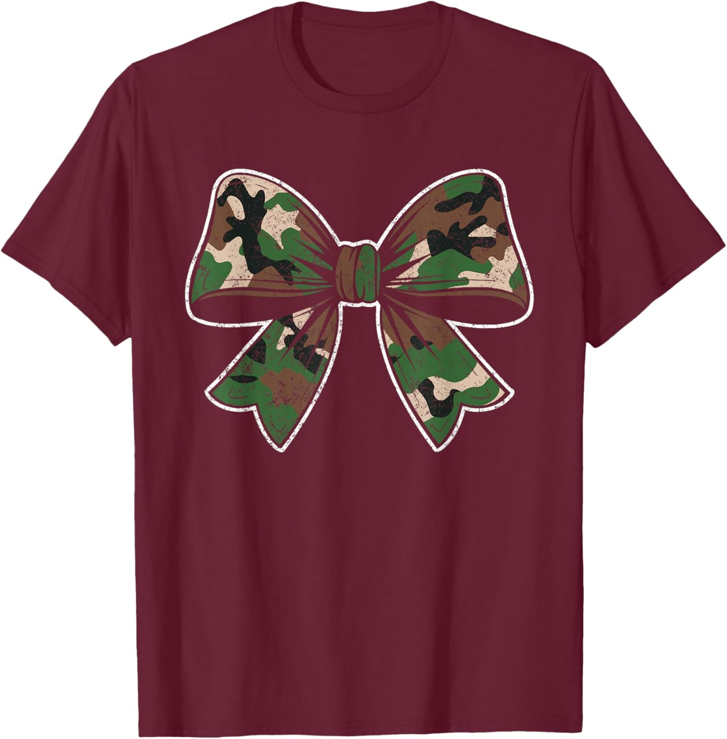 Camouflage Old Camo Bow Camo Coquette Bow Hunting Women Girl T-Shirt - T-Shirt | Maroon