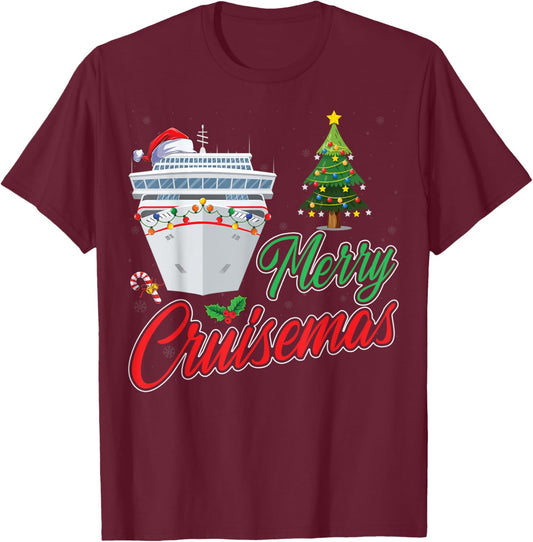 Merry Cruisemas Christmas Tree Xmas Lighting Cruise Ship T-Shirt - T-Shirt | Maroon
