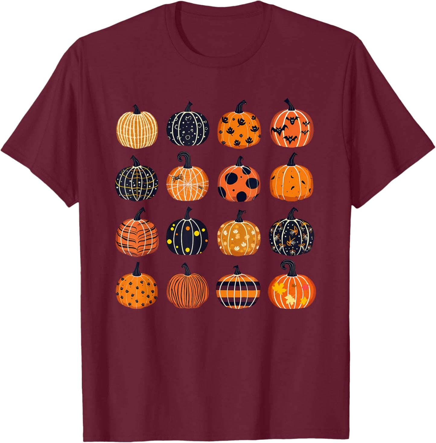 Folk Art Pumpkins Teacher Nurses Admin Witch Halloween Cute T-Shirt - T-Shirt | Maroon