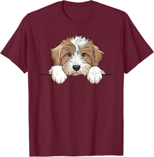 Cute Aussiedoodle Puppy Funny Peeking Dog Lover T-Shirt - T-Shirt | Maroon