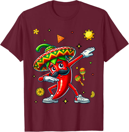 Cute Chili Dabbing Pepper Mexican Hot Jalapeno Dab T-Shirt - T-Shirt | Maroon