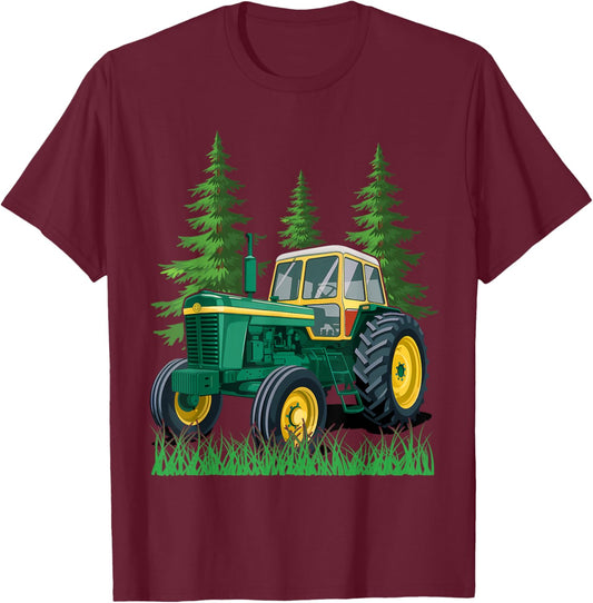 Green Farming Tractor T-Shirt - T-Shirt | Maroon