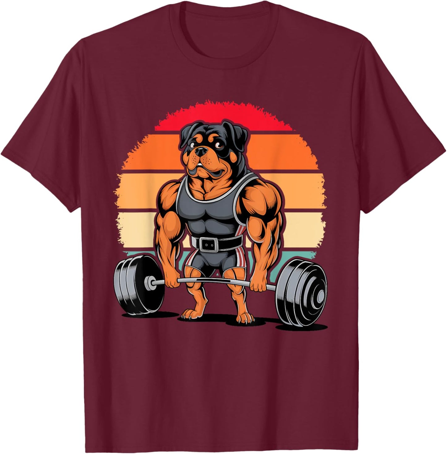 Muscle Rottweiler Dog Deadlifting Gym Weightlifting Workout T-Shirt - T-Shirt | Maroon