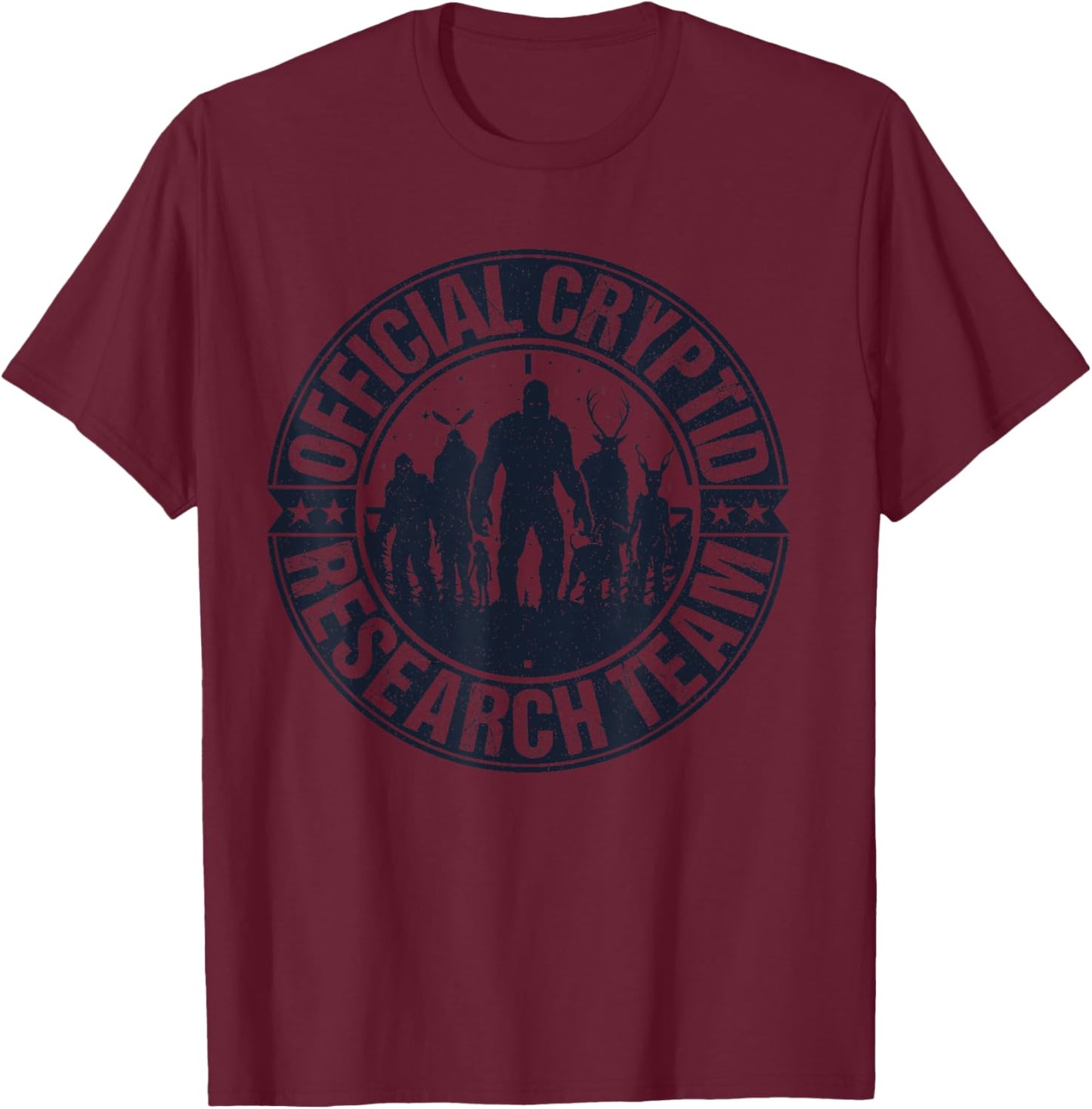 Official Cryptid Research Team Retro Cryptozoology Hunt Crew T-Shirt - T-Shirt | Maroon