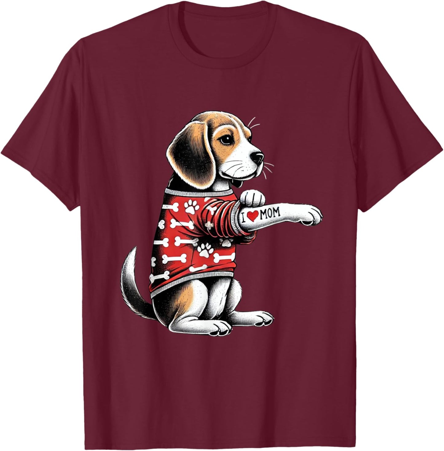 Funny I Love Mom Tattoo Beagle Mom T-Shirt - T-Shirt | Maroon