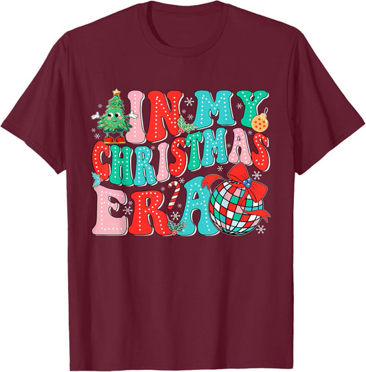 In My Christmas Era Vintage Groovy Christmas Holiday Xmas T-Shirt - T-Shirt | Maroon