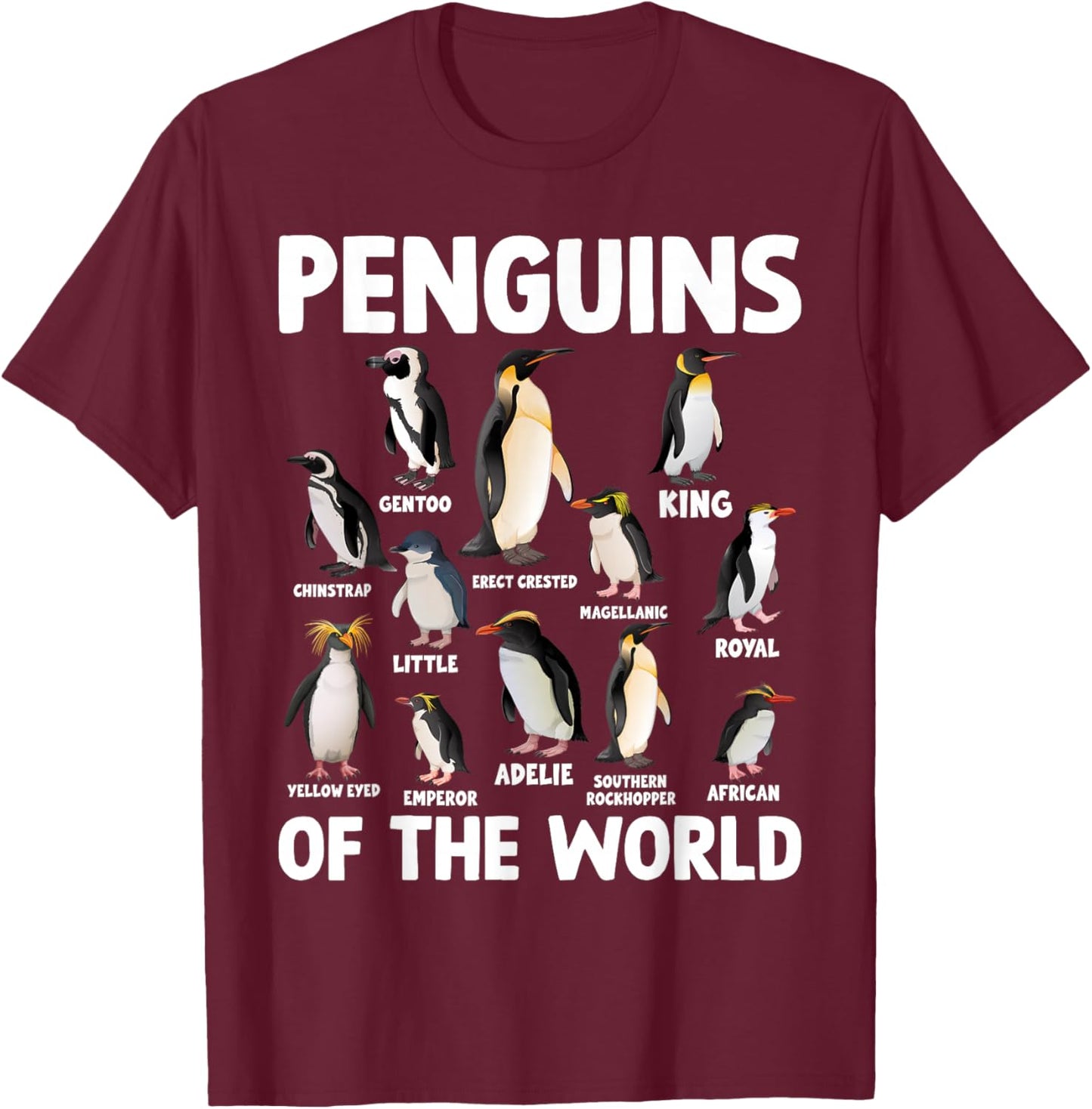 Penguin Lover Gift Co. -Child Penguin Lovers - Black - Small - Short Sleeve - Cartoon Penguins - Animals - Graphic - - Fall, Winter T-Shirt - T-Shirt | Maroon