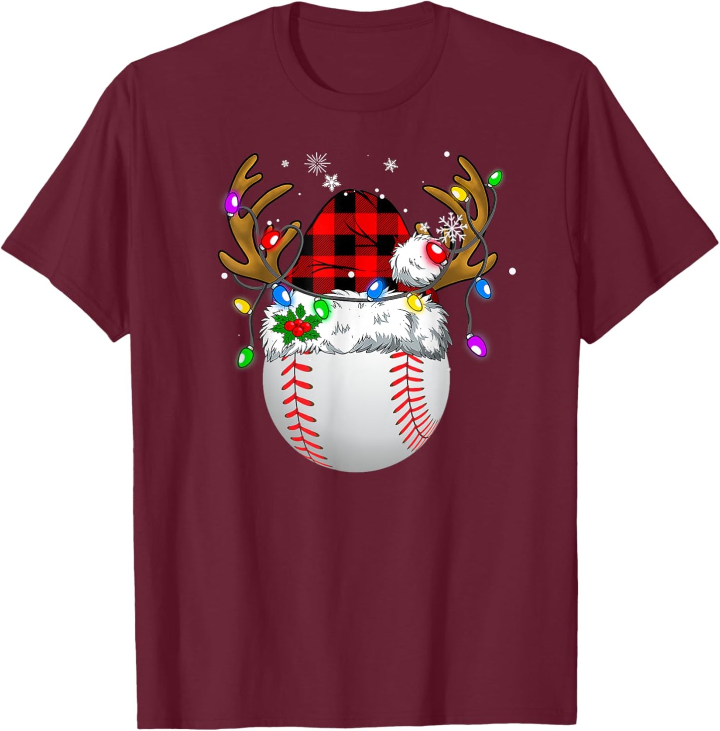 Baseball Santa Sports Men Boys Christmas Baseball Player T-Shirt - T-Shirt | Maroon