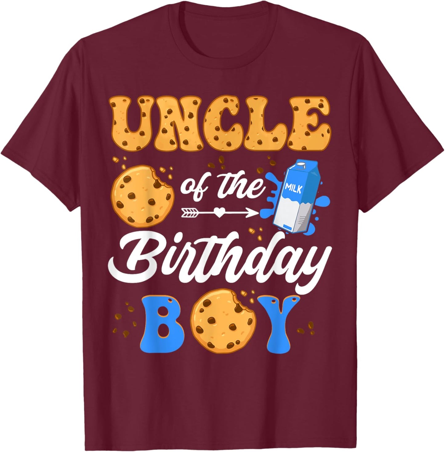 Uncle Of The Birthday Boy Milk And Cookies 1St Birthday T-Shirt - T-Shirt | Maroon