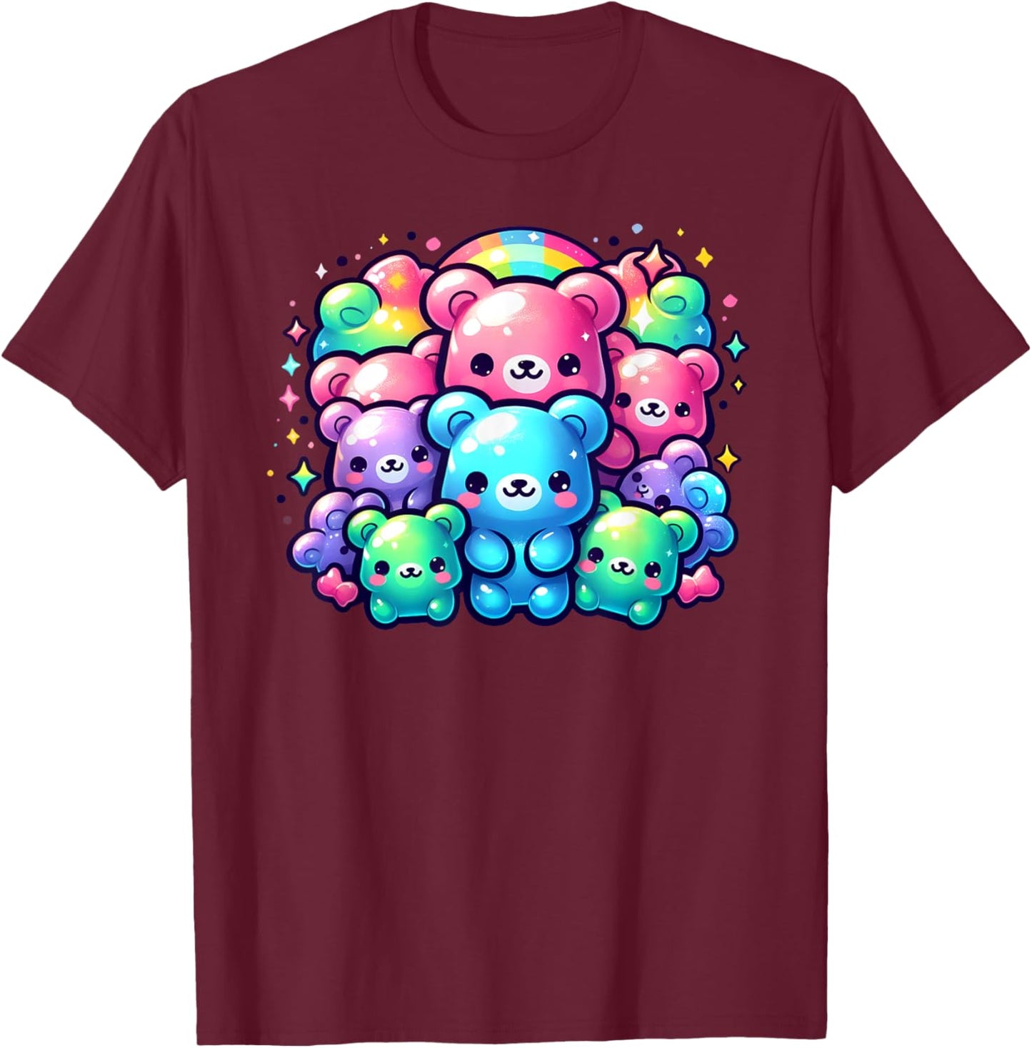 Cute Gummy Bear Rainbow Kawaii Aesthetic Teens Boys Girls T-Shirt - T-Shirt | Maroon