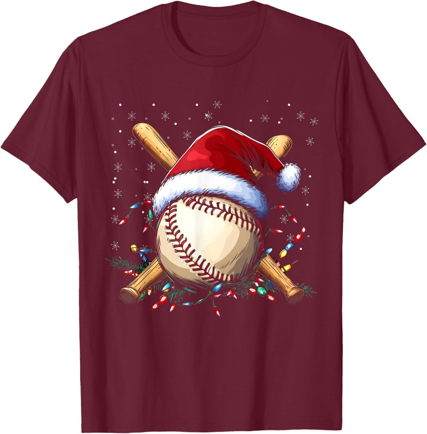 Santa Sports Design Boys Christmas Baseball Player T-Shirt - T-Shirt | Maroon