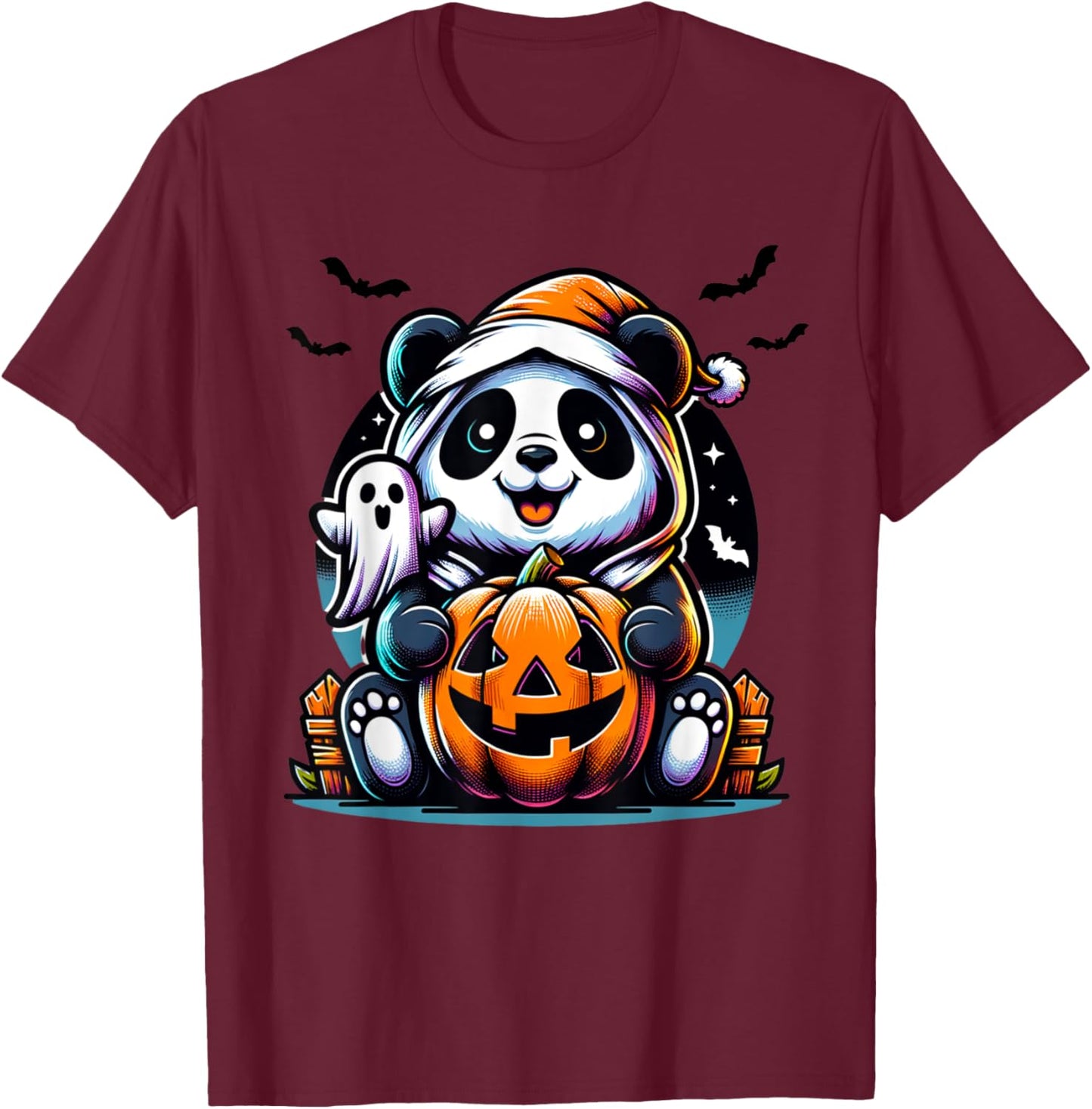 Happy Spooky Panda Ghost Halloween Costume Funny Horror T-Shirt - T-Shirt | Maroon