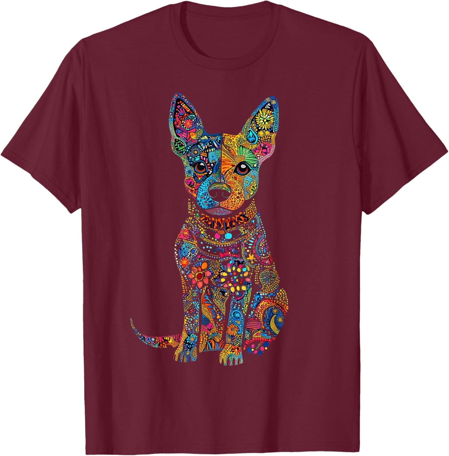 Cattle Dog Graphic Pet Illustration Mandala Cattle T-Shirt - T-Shirt | Maroon